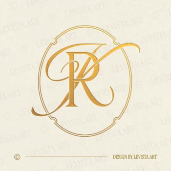 Gold RK and KR monogram as elegant interlocking letter logo design for refined wedding stationery, embossing and branding