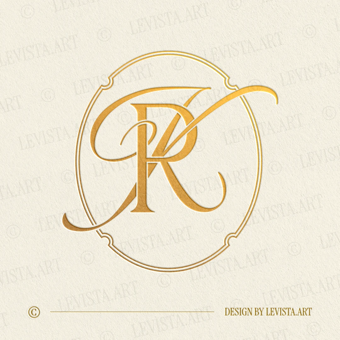 Gold RK and KR monogram as elegant interlocking letter logo design for refined wedding stationery, embossing and branding