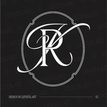 RK & KR Monogram | Wedding letter logo design White RK and KR initials as minimalist interlocking letter logo on a black background for premium weddings, gobo projections