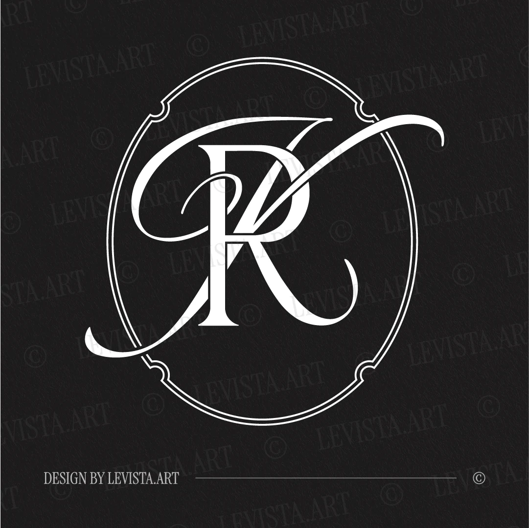 RK & KR Monogram | Wedding letter logo design White RK and KR initials as minimalist interlocking letter logo on a black background for premium weddings, gobo projections