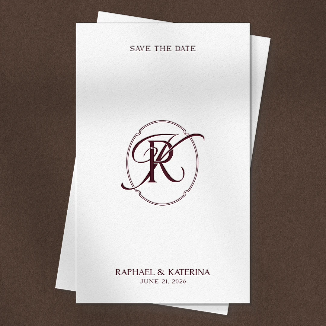 RK & KR Monogram | Wedding letter logo design Red RK and KR wedding monogram as luxury letter logo design on a textured save the date card for modern stationery and décor