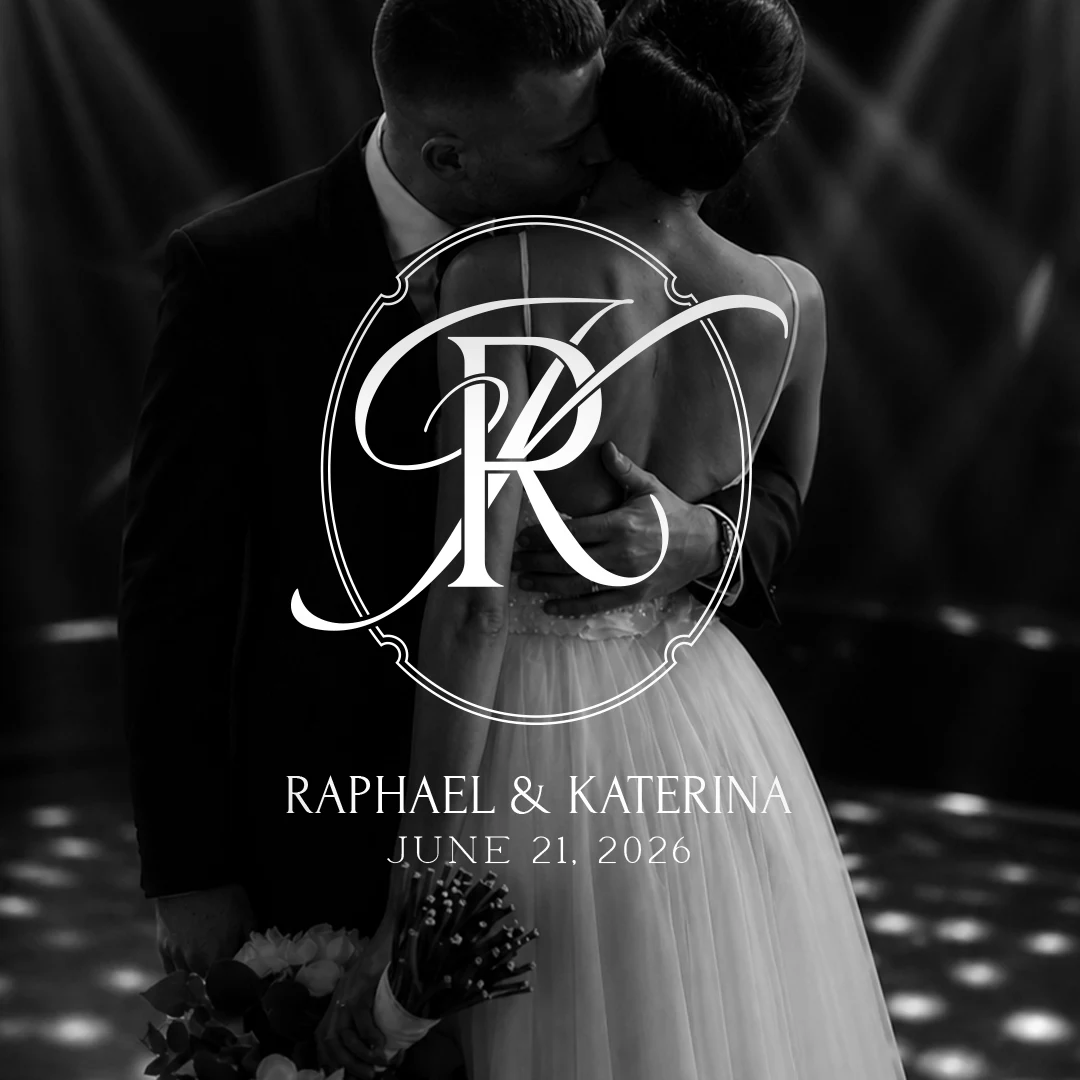 RK & KR Monogram | Wedding letter logo design White RK and KR wedding monogram as stylish initials design on a photo for sophisticated stationery, signage or floor wrap