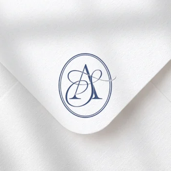 Light blue AS and SA wedding monogram with semi-bold interlocking letters as premium initials design on textured envelope for refined stationery, invites, mailing and décor