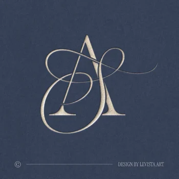 Silver AS and SA letter logo as refined initials design on rich blue background for luxury wedding stationery suite, wax seals, embossing and foil stamping
