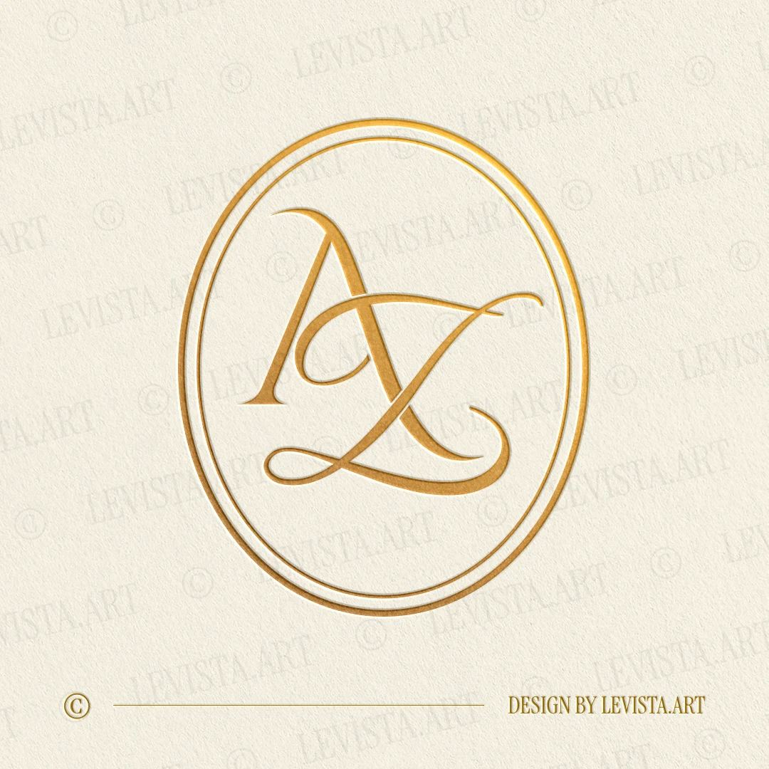 Gold AZ and ZA monogram as elegant interlocking letter logo design for modern wedding stationery, wax seals, foil stamping, embossing and branding