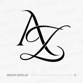AZ & ZA Monogram | Elegant letter logo design Black AZ and ZA initials as minimalist interlocking letter logo on white background for luxury weddings, wax seals, embossing and high-quality print