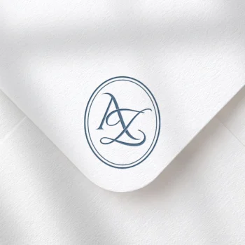 AZ & ZA Monogram | Elegant letter logo design Light blue AZ and ZA wedding monogram as premium initials design on textured envelope for sophisticated stationery, luxury invites, mailing and décor