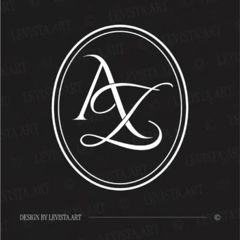 AZ & ZA Monogram | Elegant letter logo design White AZ and ZA letter logo as refined initials design on black background for luxury wedding stationery suite, gobo projections and floor wrap