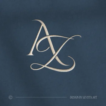 AZ & ZA Monogram | Elegant letter logo design Silver AZ and ZA wedding logo with thin interlocking letters on a blue background for premium stationery suite, embossing, wax seals and foil stamping