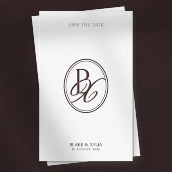BX Monogram | Elegant letter logo design Rich burgundy BX wedding monogram as premium initials design on white save the date card for sophisticated stationery, luxury invites and mailing