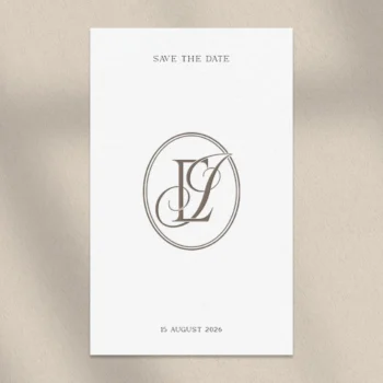 EI & IE Monogram | Elegant letter logo design Brown EI and IE wedding monogram as premium initials design on save the date card for modern stationery, invites, mailing