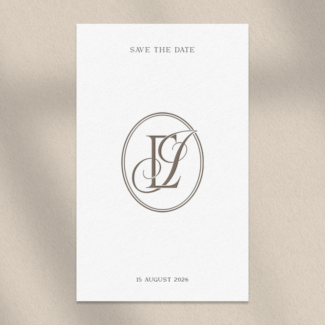 EI & IE Monogram | Elegant letter logo design Brown EI and IE wedding monogram as premium initials design on save the date card for modern stationery, invites, mailing