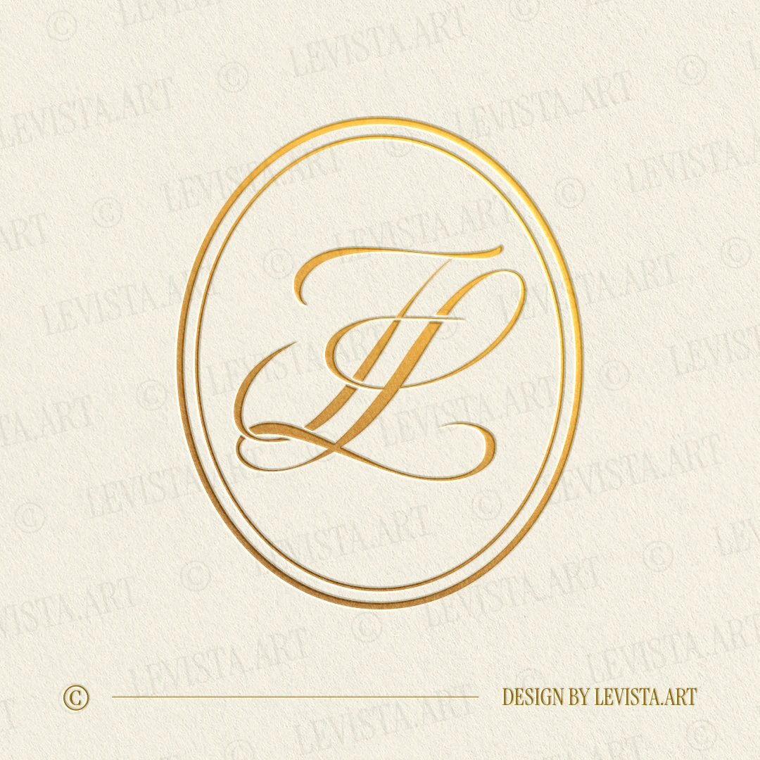 Gold FL & LF monogram as elegant interlocking letter logo design for refined wedding stationery, wax seals and branding
