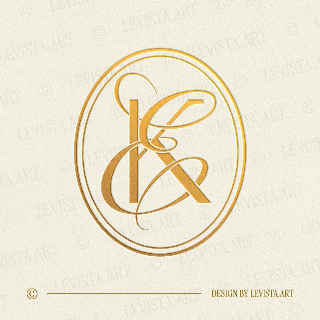 Gold KE and EK monogram as elegant interlocking letter logo design for modern wedding stationery, wax seals, foil stamping, embossing and branding