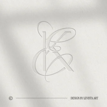 Embossed KE and EK wedding monogram design as exquisite letter mark on light brown textured paper for luxury stationery suite, embossing, wax seals and high-quality print