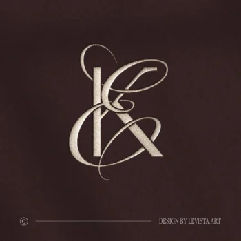 Silver KE and EK letter logo as refined initials design on burgundy background for exquisite wedding stationery suite, wax seals, embossing and foil stamping