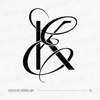 Black KE and EK wedding logo with semi-bold interlocking letters on a white background for refined stationery suite, embossing, wax seals and foil stamping