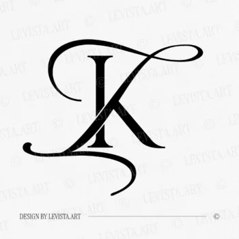 Black KI and IK wedding logo with semi-bold interlocking letters on a white background for premium stationery suite, embossing, wax seals and foil stamping