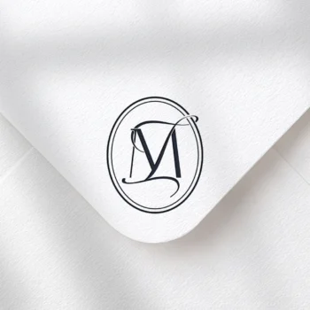 MI & IM Monogram logo | Elegant letter logo design Rich blue MI and IM wedding monogram as premium initials design on textured envelope for sophisticated stationery, luxury invites and mailing