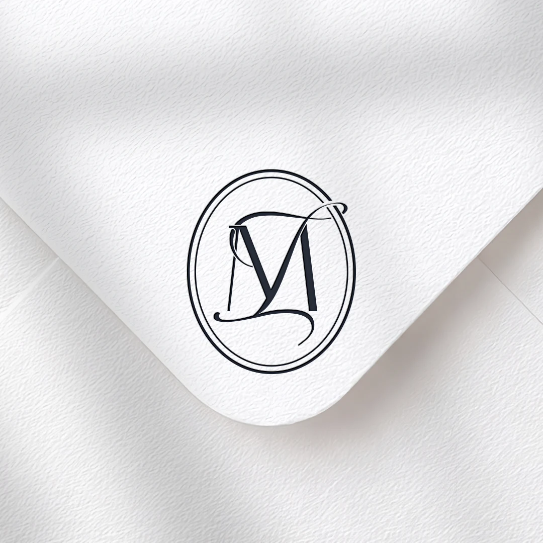 MI & IM Monogram logo | Elegant letter logo design Rich blue MI and IM wedding monogram as premium initials design on textured envelope for sophisticated stationery, luxury invites and mailing