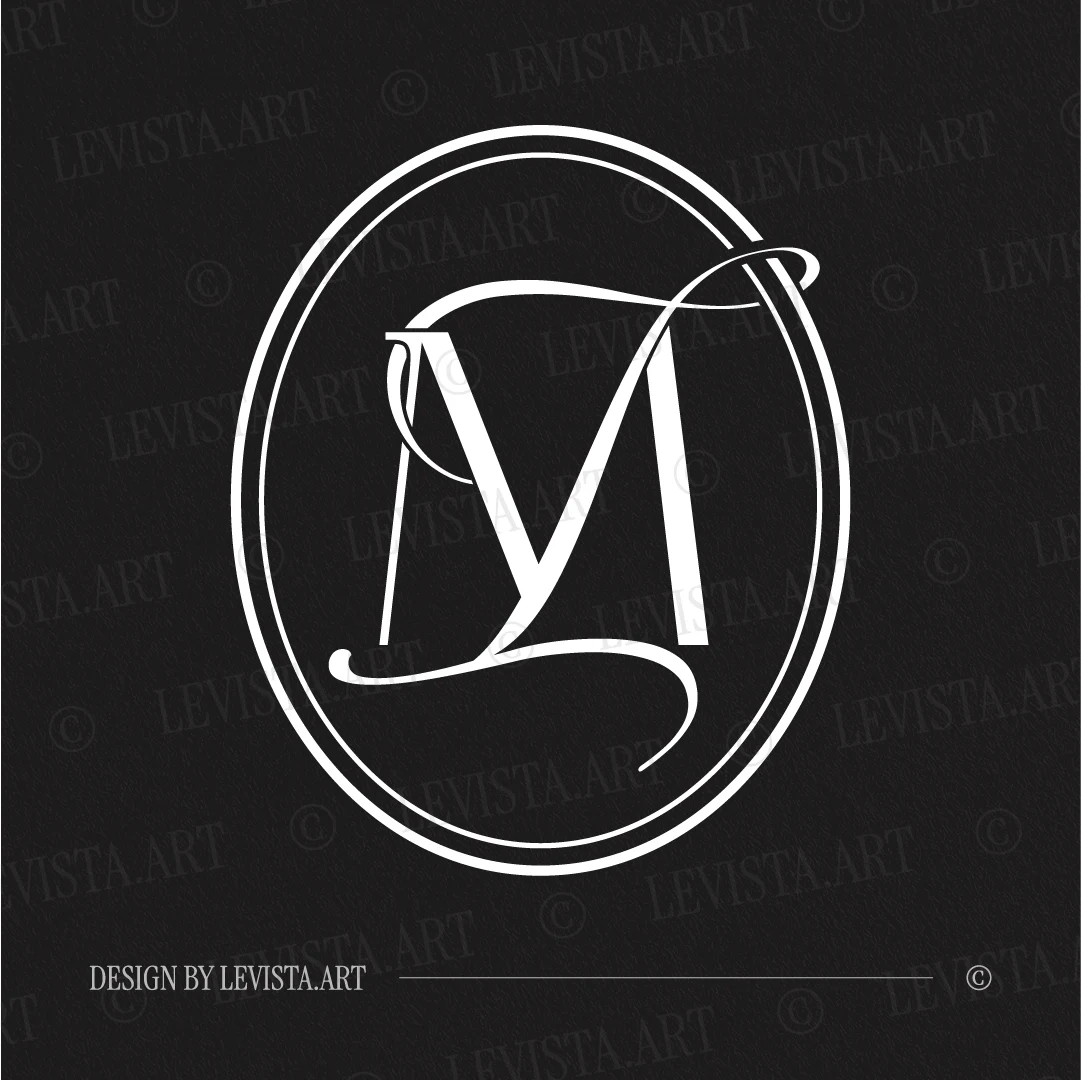MI & IM Monogram logo | Elegant letter logo design White MI and IM letter logo as refined initials design on black background for exquisite wedding stationery suite, gobo projections and floor wrap