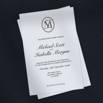 MI & IM Monogram logo | Elegant letter logo design Rich blue MI and IM letters as stylish initials logo with couple names on invitation card for refined wedding décor, stationery and high-quality print