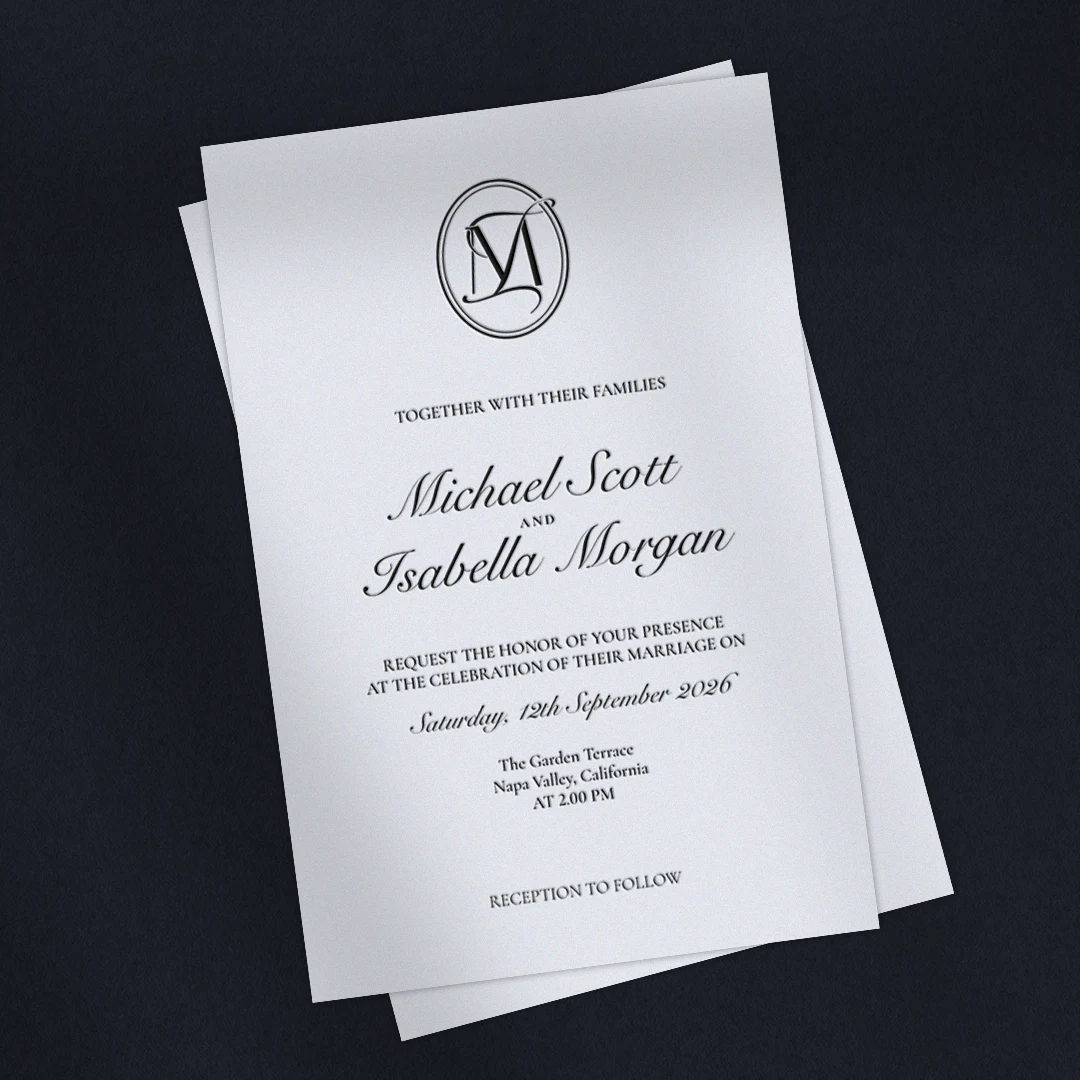 MI & IM Monogram logo | Elegant letter logo design Rich blue MI and IM letters as stylish initials logo with couple names on invitation card for refined wedding décor, stationery and high-quality print
