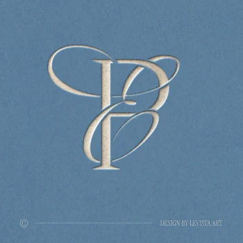 Silver PE and EP letter logo as refined initials design on a light blue background for modern wedding stationery suite, wax seals, embossing and foil stamping