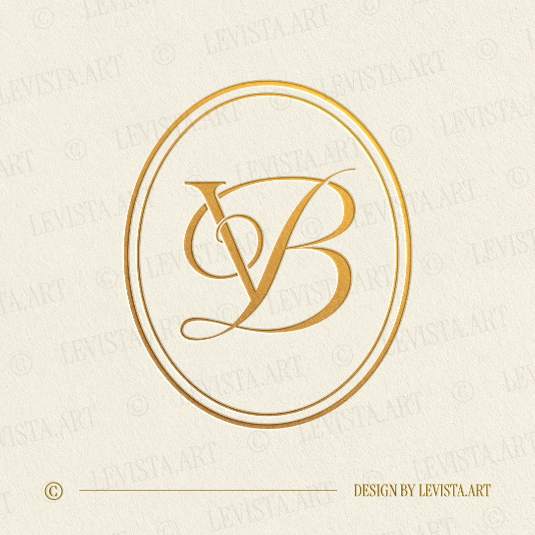 Gold VB and BV monogram as elegant interlocking letter logo design for refined wedding stationery, wax seals and branding