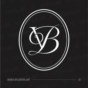 White VB and BV initials as minimalist interlocking letter logo on black background for modern weddings & gobo projections