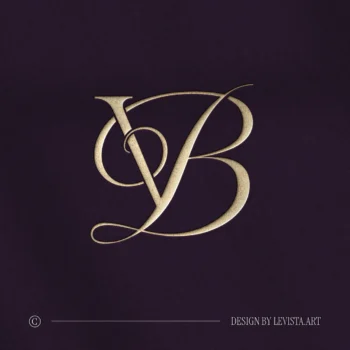 Silver VB and BV letters as stylish initials logo on lilac background for sophisticated weddings, floor wrap, foil stamping