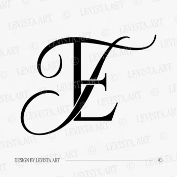 Black ET and TE wedding logo with semi-bold interlocking letters in modern minimalism on a white background for sophisticated stationery suite, embossing, quality letterpress and wax seals