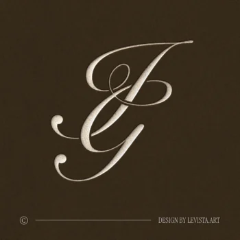 Silver IG letter logo as refined initials design on a rich brown background for exquisite wedding stationery suite, wax seals, embossing and foil stamping