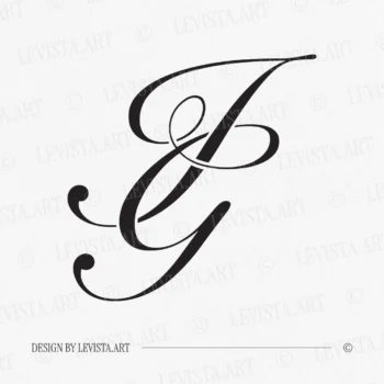 Black IG wedding logo with thin interlocking letters on a white background for modern stationery suite, embossing, quality letterpress and wax seals