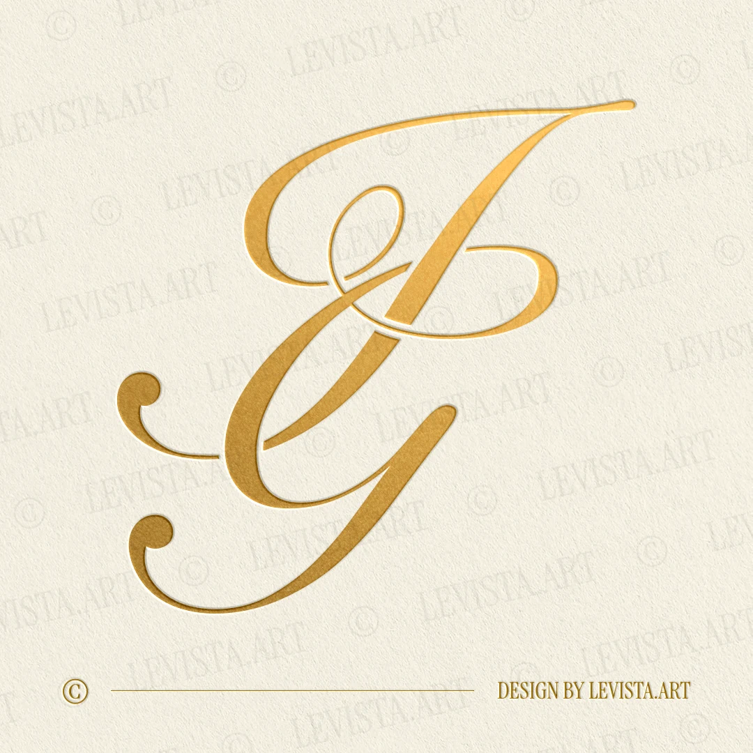 Gold IG monogram with smoothly curved thin lines as interlocking letter logo design for premium wedding stationery, wax seals, foil stamping, embossing and branding
