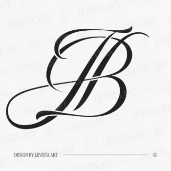Black JB wedding logo with thin interlocking letters in modern elegant style on a white background for refined stationery suite, embossing, quality letterpress and wax seals