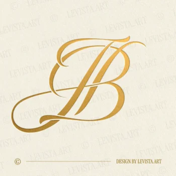 Gold JB monogram with smoothly curved thin lines as interlocking letter logo design for luxury wedding stationery, wax seals, foil stamping, embossing and branding