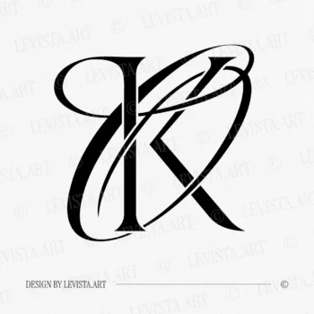 Black KO and OK wedding logo with semi-bold interlocking letters on a white background for modern stationery suite, embossing, quality letterpress and wax seals