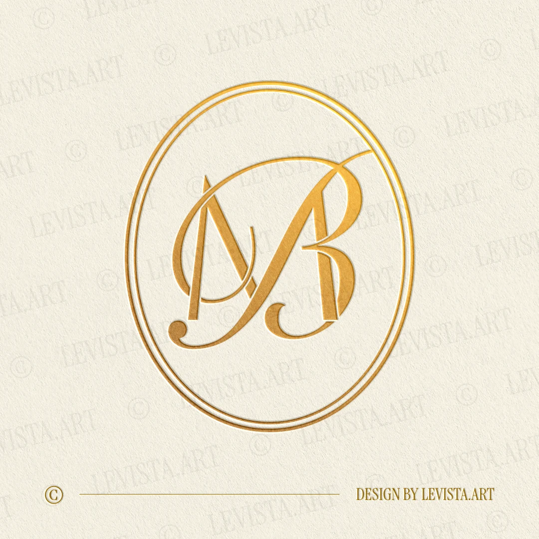 Gold MB and BM monogram as elegant interlocking letter logo design for premium wedding stationery, wax seals, foil stamping, embossing and branding