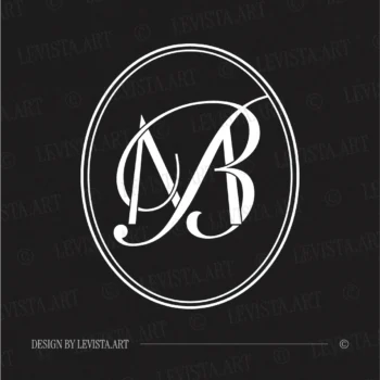 White MB and BM initials as modern minimalist interlocking letter logo on black background for refined wedding stationery suite, gobo projections and floor wrap