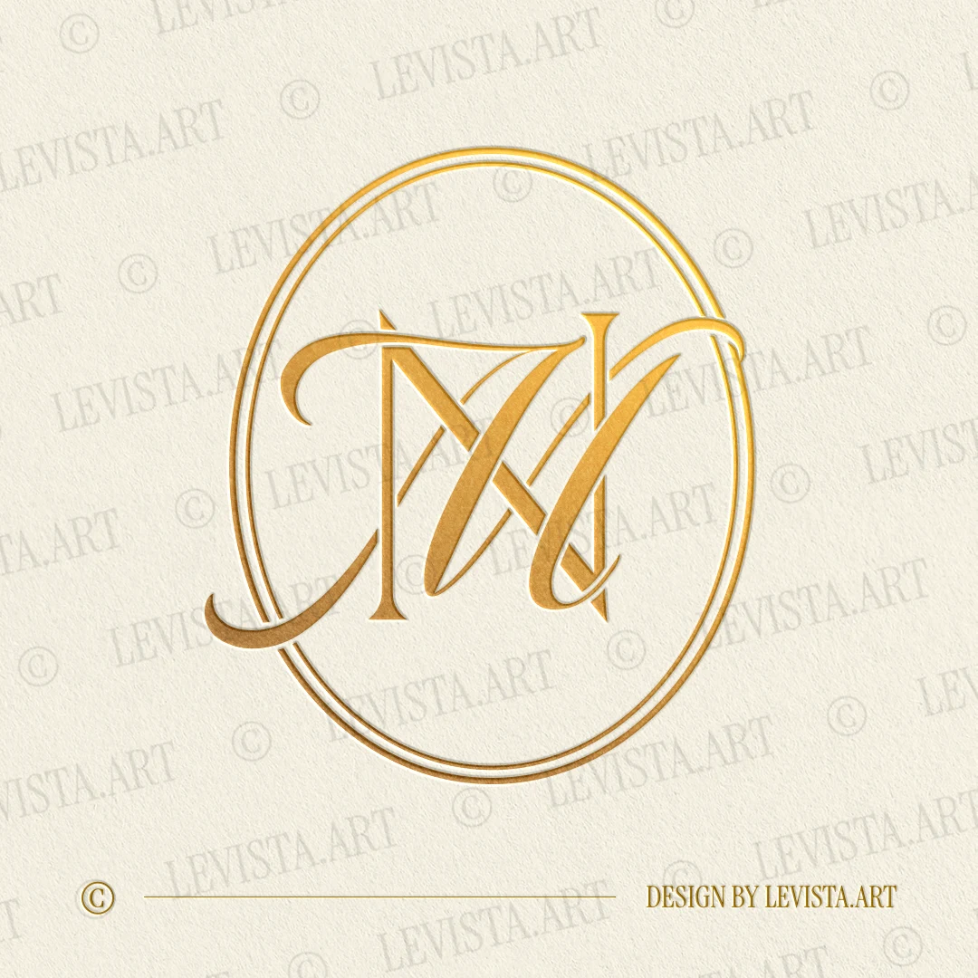 Gold NM and MN monogram as elegant interlocking letter logo design in minimalist modern style for premium wedding stationery, wax seals, foil stamping, embossing and branding