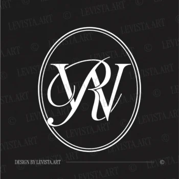 White RW and WR initials as modern minimalist interlocking letter logo on black background for premium wedding stationery suite, gobo projections and floor wrap