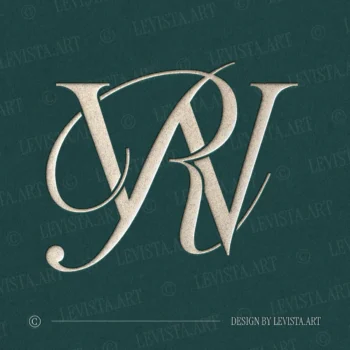 Silver RW and WR letter logo as refined initials design in modern minimalist style on an emerald green background for luxury wedding stationery suite, wax seals, embossing and foil stamping