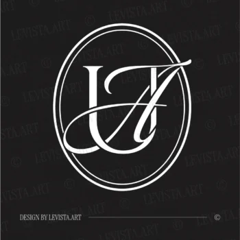 UA & AU Monogram | Elegant letter logo design White UA and AU initials as minimalist interlocking letter logo on black background for premium wedding stationery suite, gobo projections and floor wrap