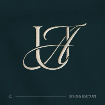 UA & AU Monogram | Elegant letter logo design Silver UA and AU letter logo as refined initials design on a rich blue emerald background for luxury wedding stationery suite, wax seals, embossing and foil stamping