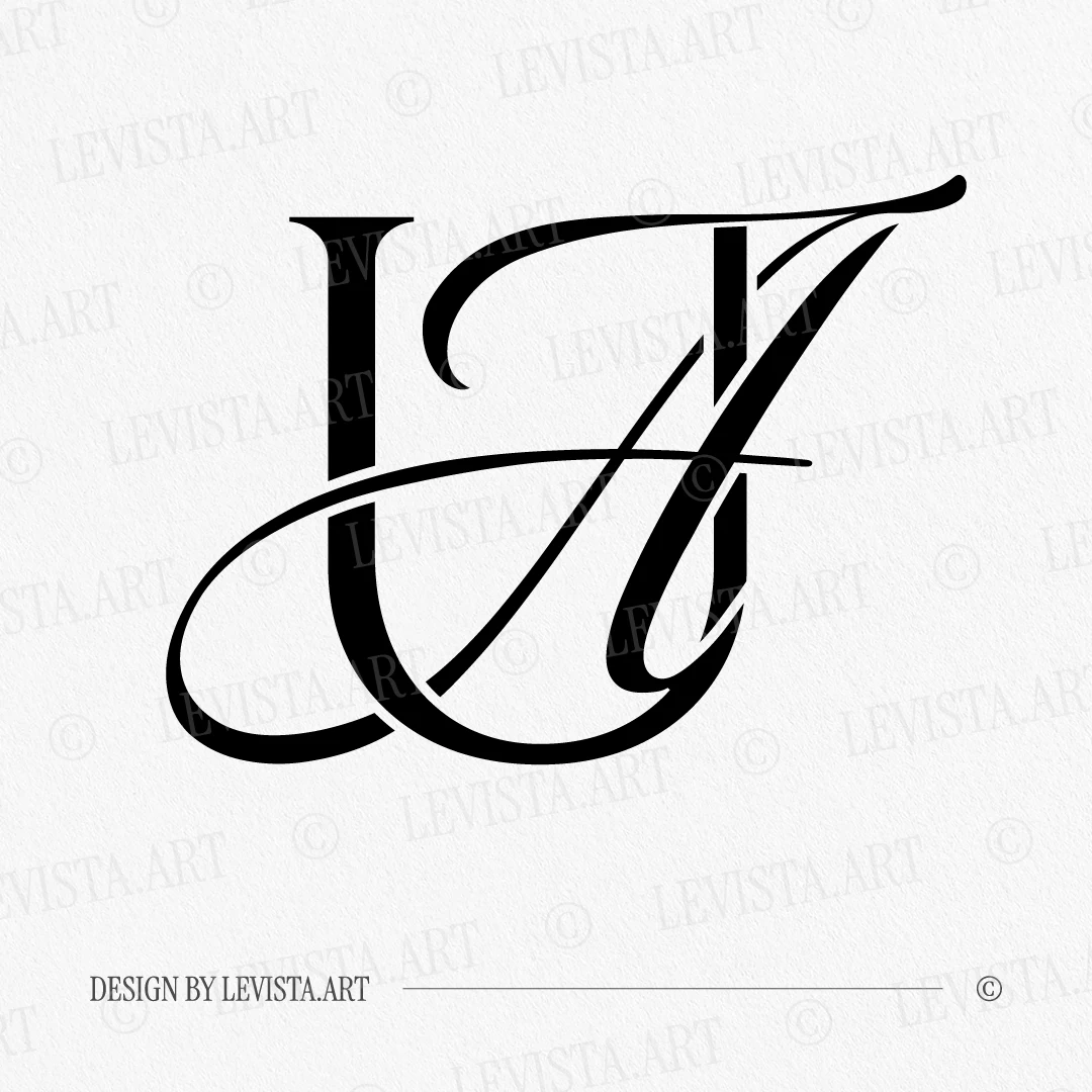 UA & AU Monogram | Elegant letter logo design Black UA and AU wedding logo with semi-bold interlocking letters on a white background for sophisticated stationery suite, embossing, quality letterpress and wax seals