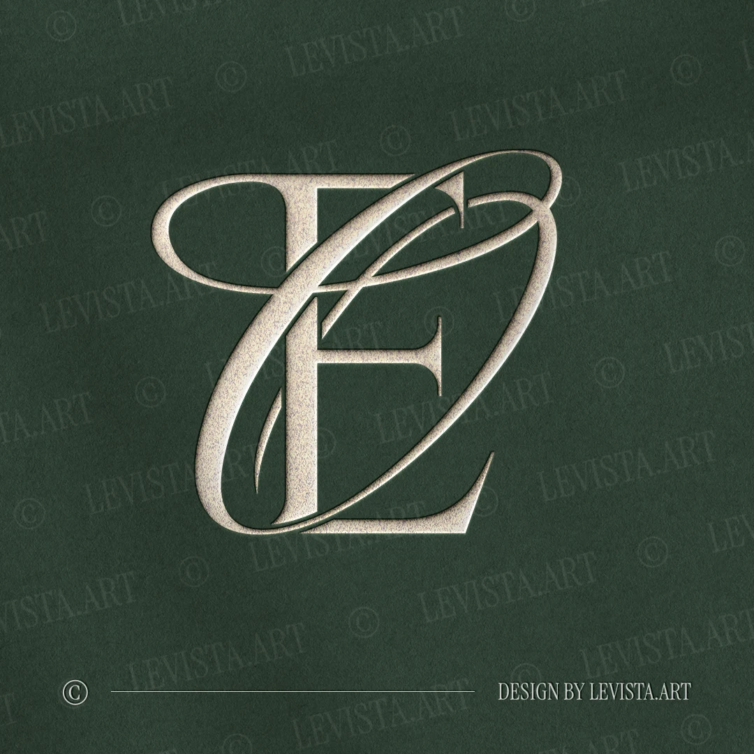 Silver EO and OE letter logo as refined initials design in modern minimalist style on a dark grass green background for luxury wedding stationery suite, wax seals, embossing and foil stamping