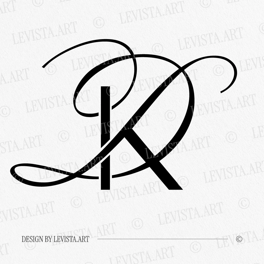 Black KD and DK wedding logo as modern minimalist design with an overlay of elegant semi-bold D over K in stylish letter interlock on a white background for embossing and wax seals