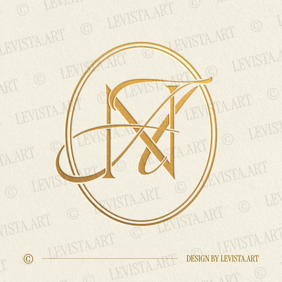 Gold NA and AN monogram logo as elegant interlocking lettermark design of straight N and artistic A letters in premium minimalist style for luxury weddings and branding