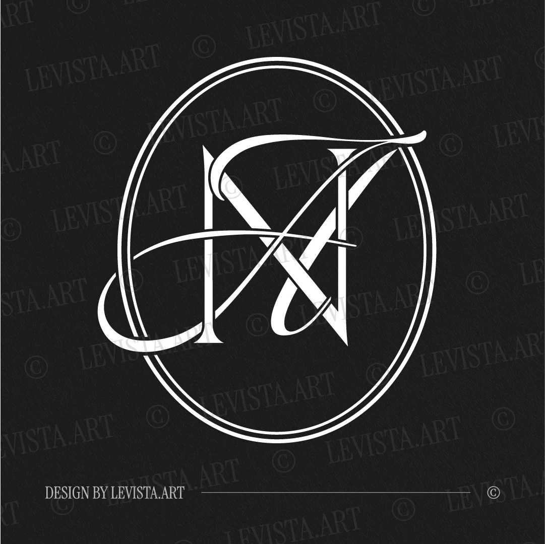 White NA and AN initials design as modern interlocking letter logo of minimalist straight N and decorative A in semi-bold lines on black background for foil stamping, gobo projections and floor wrap